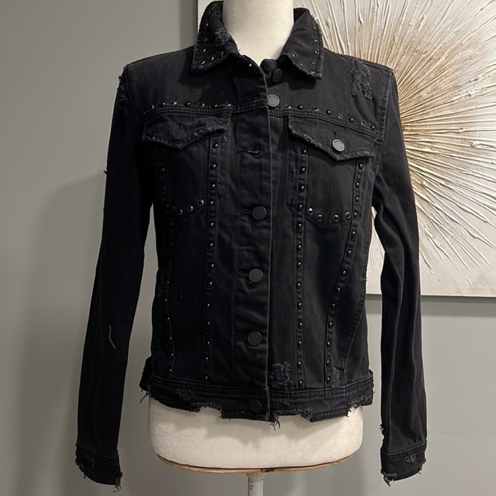 Blank Denim Jean Jacket in Distressed Black Studs